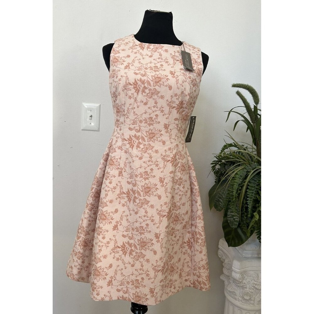 NWT Eva Mandes NY&C Womensâ Sleeveless Pink Floral Curvy Fit Flare Dress Size M